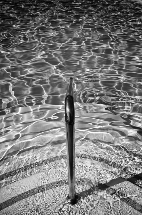 Preview: Railing At The Pool, Detail Of A Staircase In A Summer Pool, Water And Swimming