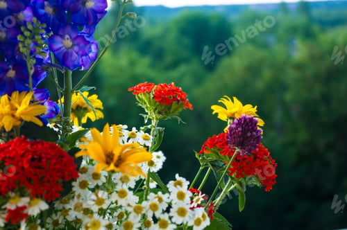 Preview: A Bouquet Of Bright Spring Flowers Of Various Types
