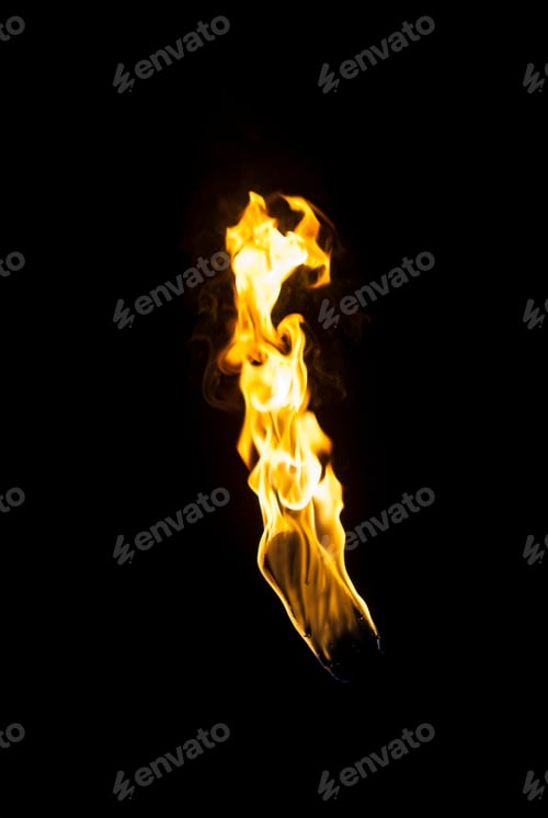 Preview: Flame Of A Torch In The Dark On A Black Background, Only The Fire Is Visible