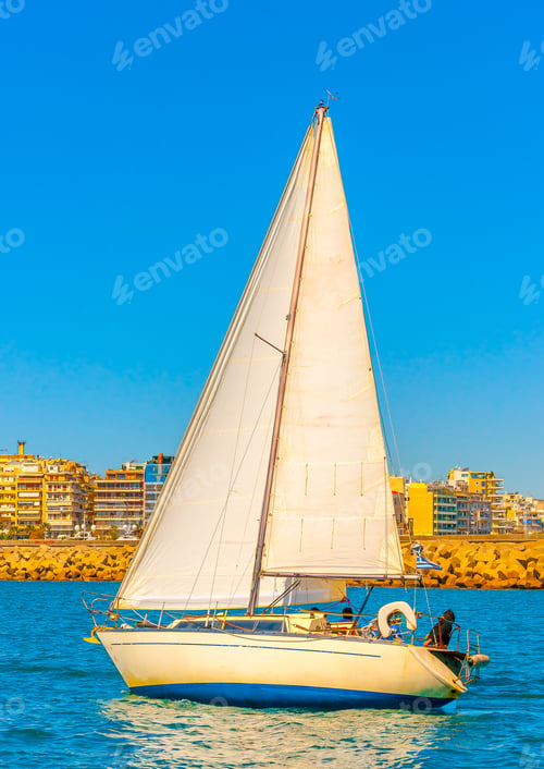 Preview: Sailing Boat During A Regatta At Palaio Faliro Gulf In Athens Greece