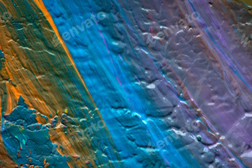 Abstract Streaks of Blue, Orange, and Purple Paint