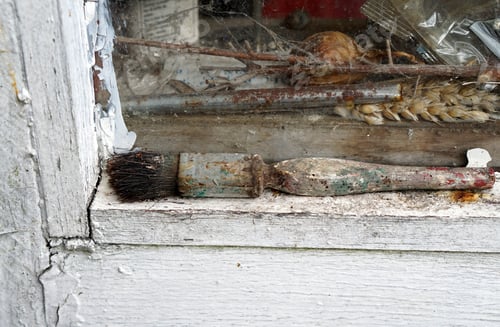 Preview: Old Worn Paint Brush Left On A Window Ledge