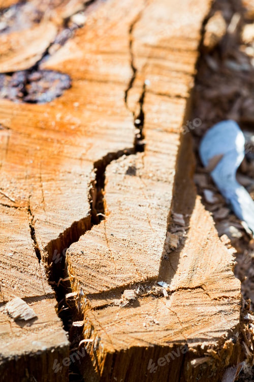 Preview: Wood Piece With Cracks From Recently Chopped Tree Trunk - Textures
