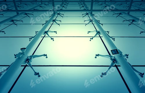 Preview: Glass Roof With White Beams, Detail Of A Roof With Sky Views, Safety And Security