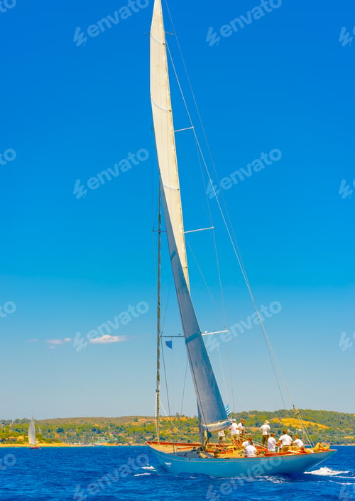 Preview: Classic Wooden Sailing Boat In A Race, Spetses Island In Greece