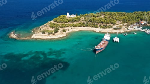 Preview: Aerial Drone Photo Of Picturesque And Historic Area Of Kouzounos With Emerald Crystal Clear Sea