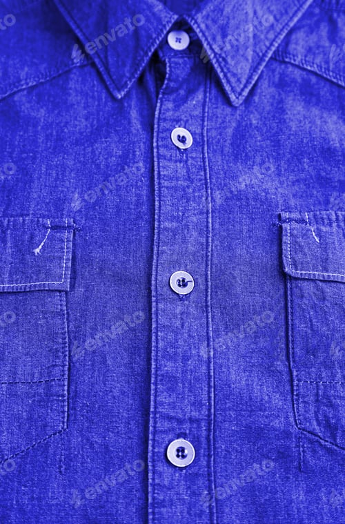 Preview: Close Up of Blue Denim Shirt with Buttons