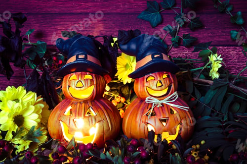 Preview: Orange Halloween Pumpkin Decoration And Chrysanthemum Flower