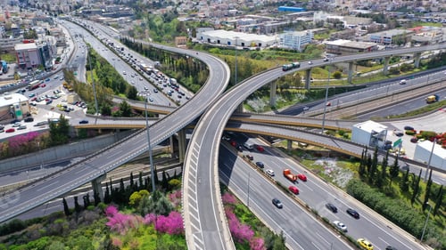 Preview: Aerial Drone View Of Popular Highway Multilevel Junction Road, Passing Through National Motorway In