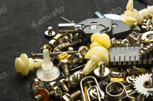 Preview: Techno Backgrounds - Various Bolts, Screws, Washers, Nuts And Other Computer Small Fasteners On