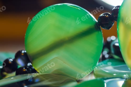 Preview: Large Polished Beads Of Beautiful Translucent Green Agate Gemstone, Macro
