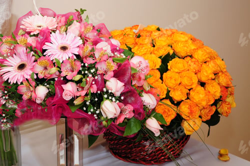 Preview: Romantic Flower Bouquets On Light Background