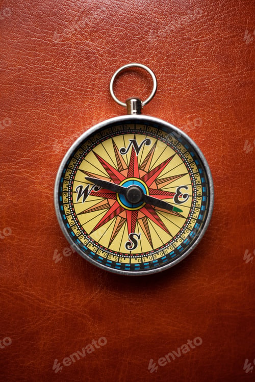 Preview: Vintage Compass On A Leather Surface.