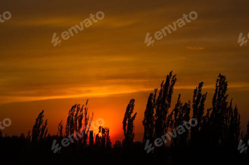 Preview: Landscape With Dramatic Light - Beautiful Golden Sunset With Saturated Sky And Clouds.