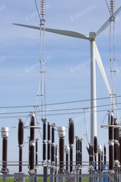 Preview: Windmill For Electric Power Production And Electrical Substation