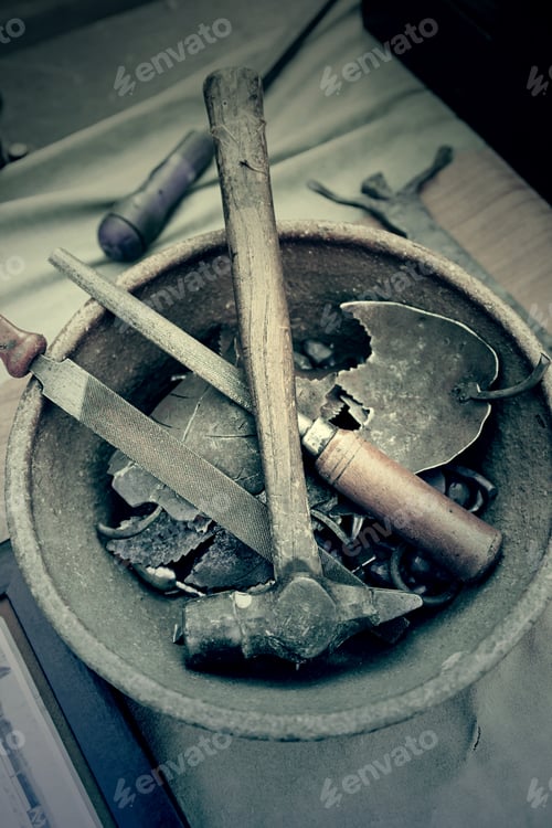 Preview: Stone Carving Tools, Detail Of Some Tools For Working Stone, Art Craft And Manual