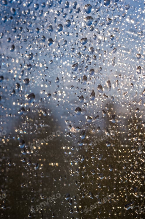 Preview: Background Of Raindrops On Window Glass, Close Up
