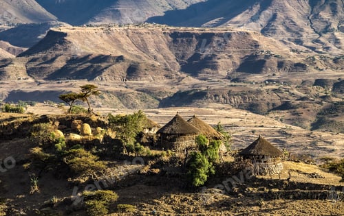 Preview: Landscape With Wide Valleys, Fields And Mountains Near Lalibela In Ethiopia, Africa