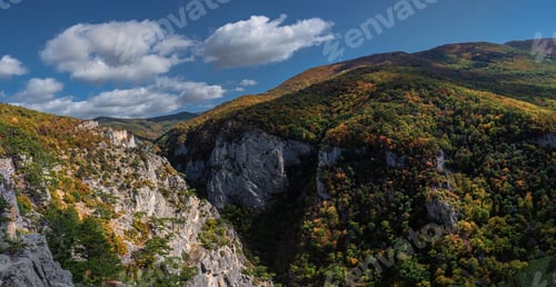 Preview: Panoramic View Of Crimea Mountain Valley In A Sunset Light. Summer Travel Time. The Famous Large