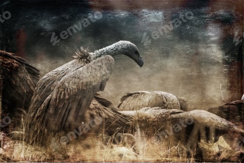 Preview: Vultures In The Etosha National Park, Namibia, Vintage Style