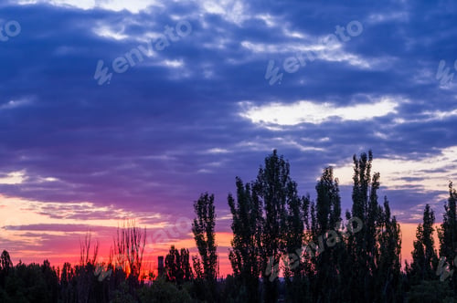 Preview: Landscape With Dramatic Light - Beautiful Golden Sunset With Saturated Sky And Clouds.