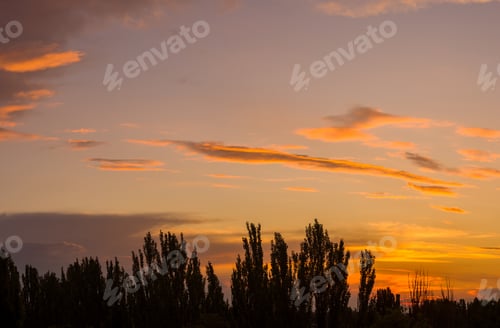 Preview: Landscape With Dramatic Light - Beautiful Golden Sunset With Saturated Sky And Clouds.