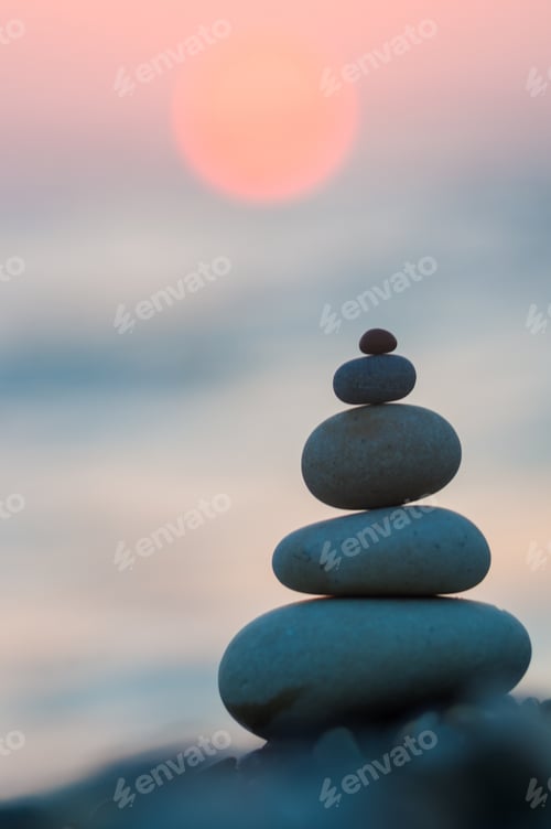 Preview: Stack Of Zen Stones On Pebble Beach
