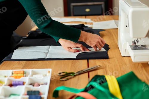 Preview: Step By Step, Woman Dressmaker Female Making Sewing Patterns, Mature Tailor Working With Sewing
