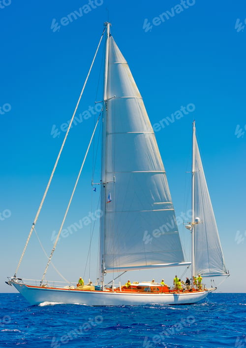 Preview: Classic Wooden Sailing Boat In A Race, Spetses Island In Greece