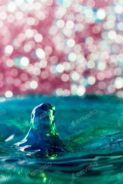 Preview: Abstract, Colorful Composition With Small Bokeh Lights, Water Drops And Water Texture. Can Be Used