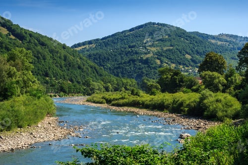 Preview: River Meanders Through The Village At The Foot Of The Mountains