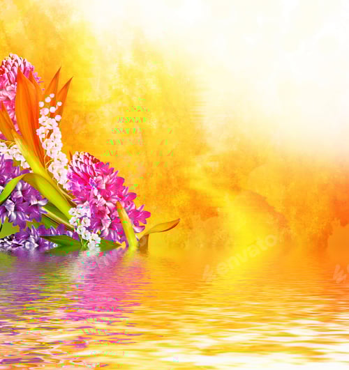 Preview: Floral Reflections on a Colorful Orange Background