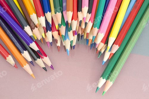 Preview: Group Of Sharp Colored Pencils With Colorful Background And Reflexions