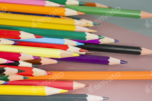 Preview: Group Of Sharp Colored Pencils With Reflexions