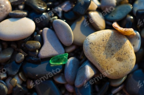 Preview: Pebble Stones On The Sea Beach, The Rolling Waves Of The Sea With Foam