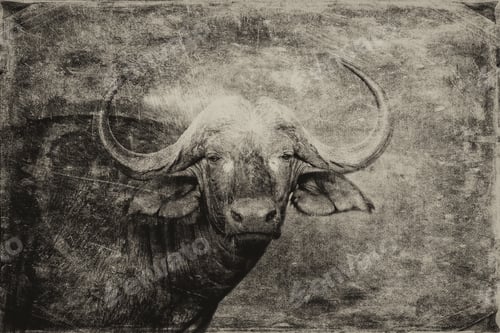 Preview: African Buffalo On Textured Grunge Background