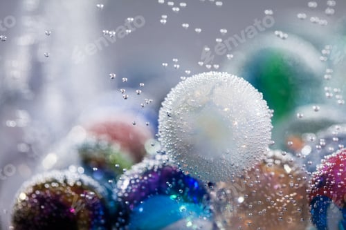 Preview: Abstract Underwater Composition With Colorful Glass Balls, Bubbles And Light