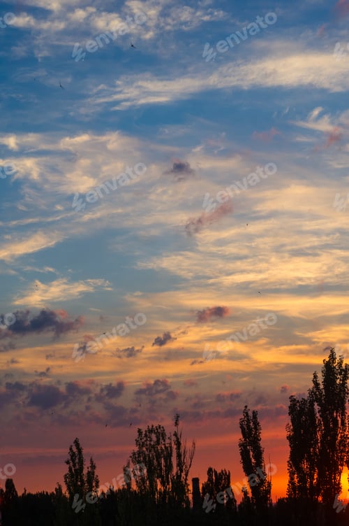 Preview: Landscape With Dramatic Light - Beautiful Golden Sunset With Saturated Sky And Clouds.