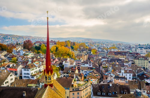 Preview: Aerial View Of Zurich Taken From The Top Of Grossmunster Church