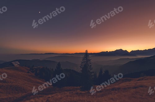 Preview: Sunset In The Grassy Hills In Autumn Time