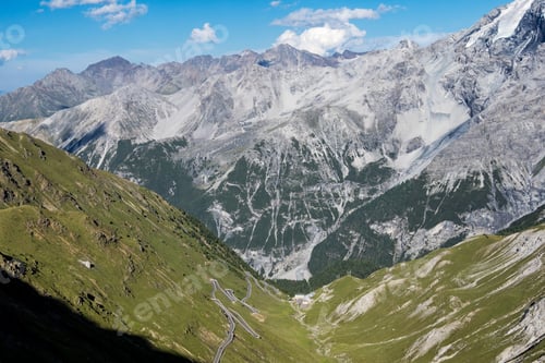 Preview: Italy, Stelvio National Park. Famous Stelvio Pass In Ortler Alps. Alpine Landscape.