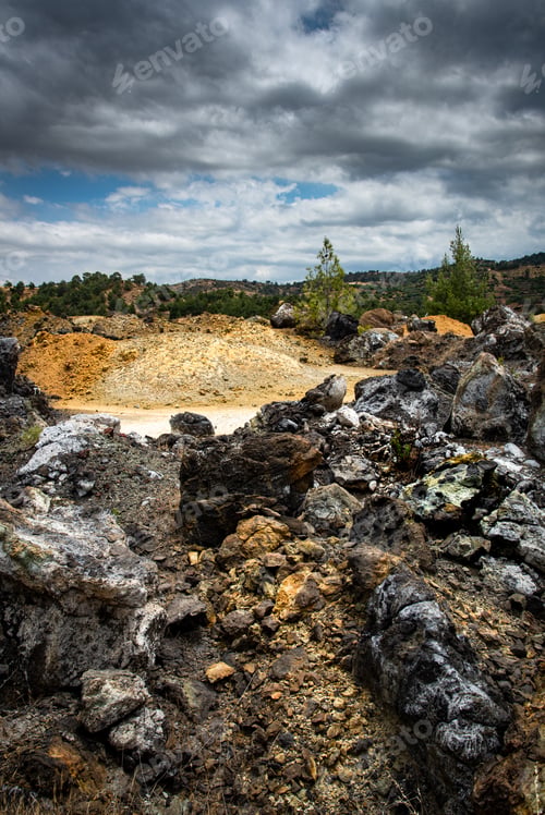 Preview: Dry Deserted Land Of An Abandoned Copper Mine With Rocks