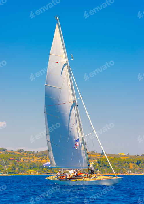 Preview: Classic Wooden Sailing Boat In A Race, Spetses Island In Greece