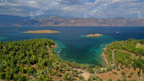 Preview: Aerial Drone Photo Of Famous Seaside Area And Forest Of Kentri In Picturesque Village And Port Of