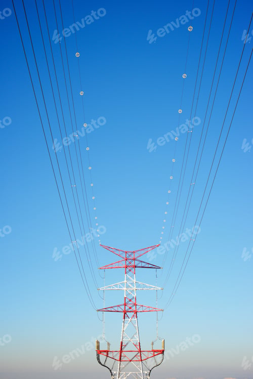 Preview: Power Line And Clear Sky In Zaragoza Province, Aragon In Spain.