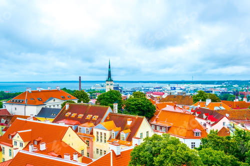 Preview: Aerial View Of The Old Town Of Tallin Dominated By Saint Olaf Church, Estonia.