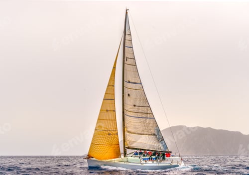 Preview: Beautiful Racing Sailing Boat During A Regatta Out Of Hydra Island In Saronic Gulf In Greece. Hdr