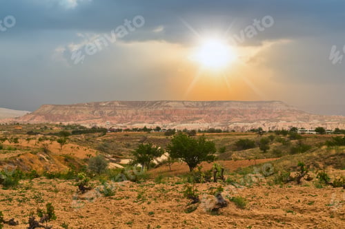 Preview: Volcanic Rock Rural Cappadocia Landscape. Stone Houses In Goreme, Countryside Lifestyle, Turkey.