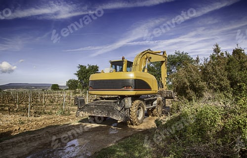 Preview: Excavator, Field, Detail Of Heavy Machinery Working