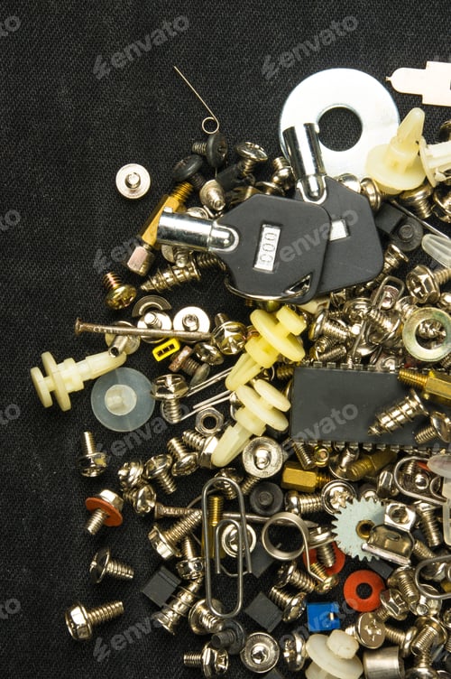 Preview: Techno Backgrounds - Various Bolts, Screws, Washers, Nuts And Other Computer Small Fasteners On